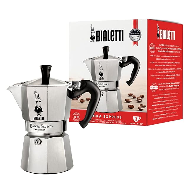 Bialetti Moka Express Espressokocher aus Aluminium für 3 Tassen